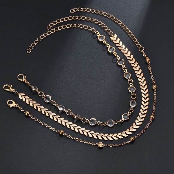 Bohemian 3 Piece Chevron Crystal Anklet Set - Picture 7 of 16
